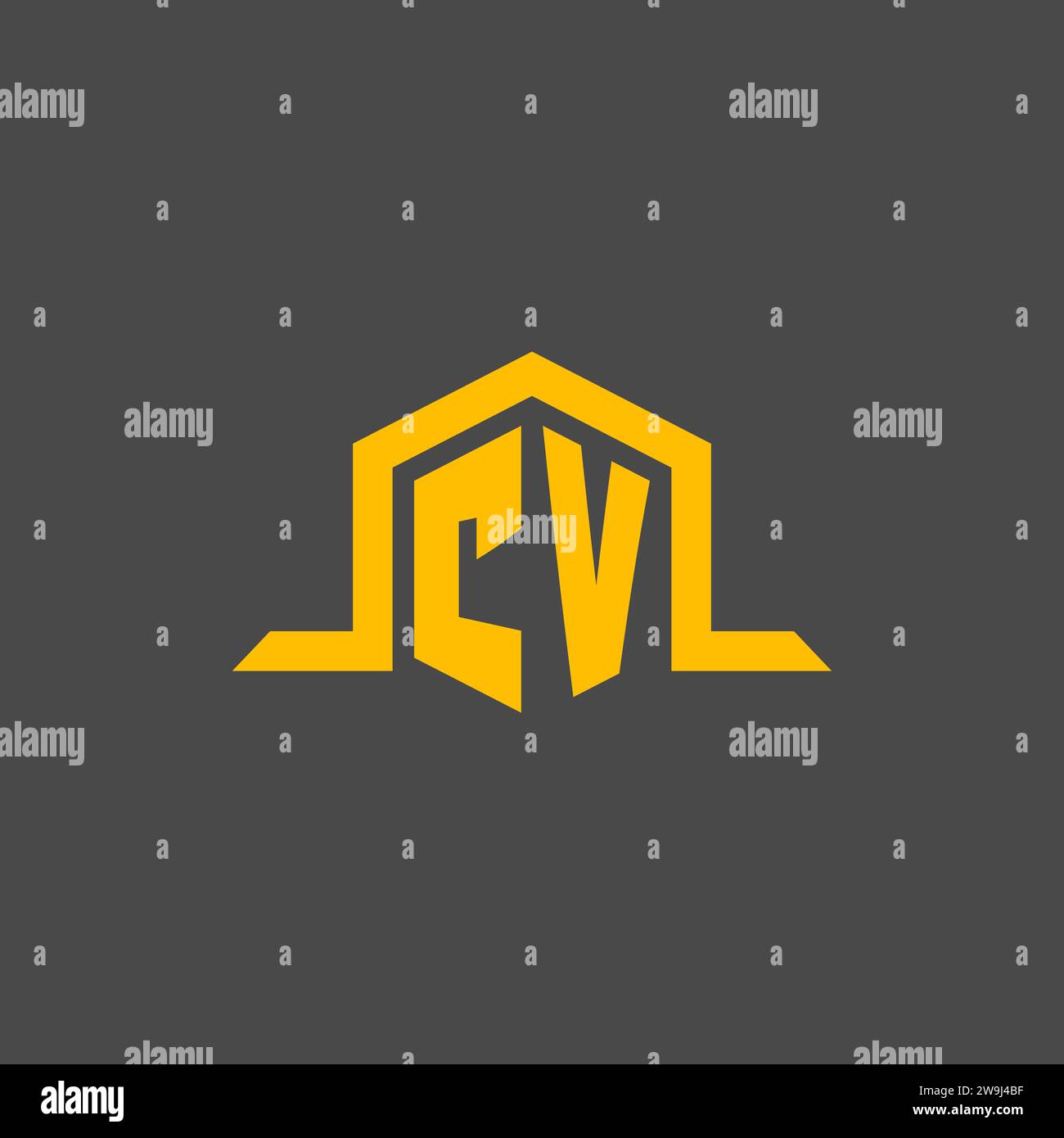 CV monogram initial logo with hexagon style design ideas Stock Vector