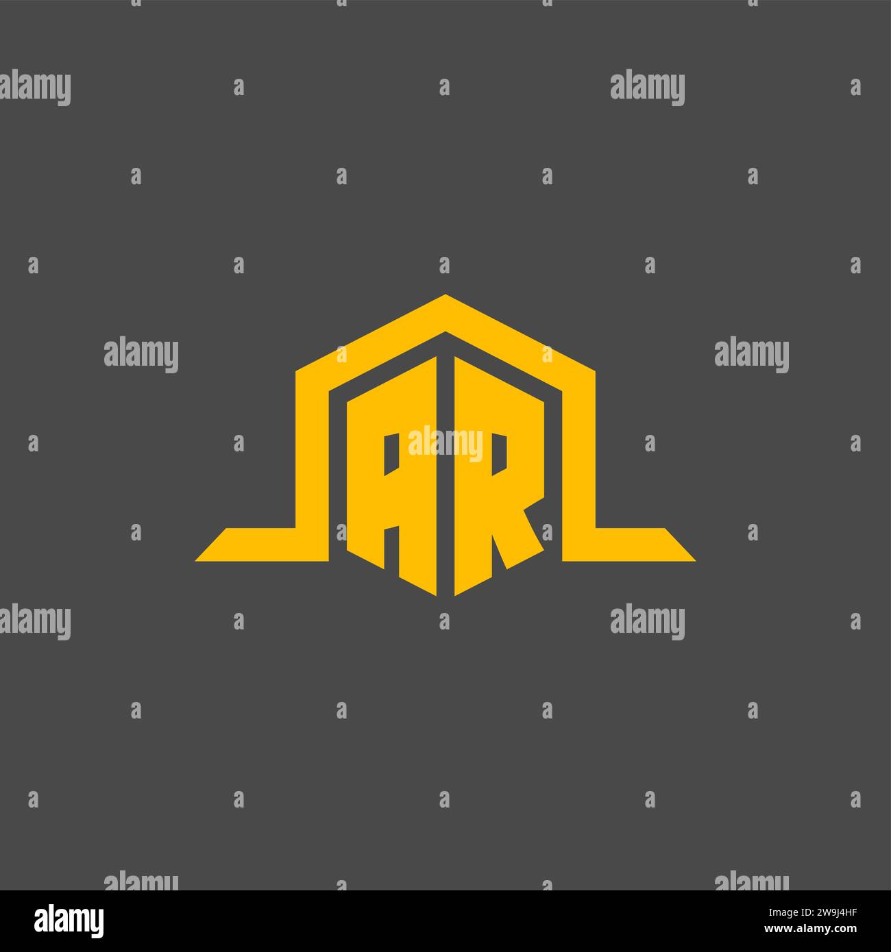 AR monogram initial logo with hexagon style design ideas Stock Vector