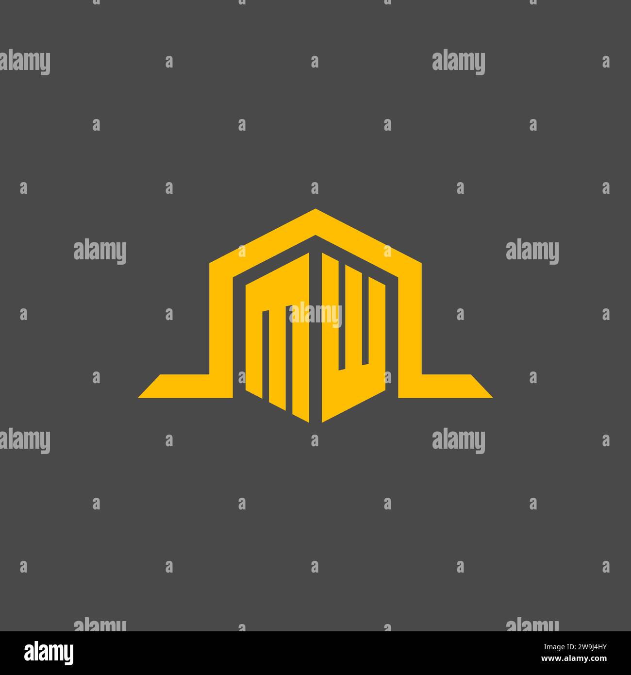 MW monogram initial logo with hexagon style design ideas Stock Vector