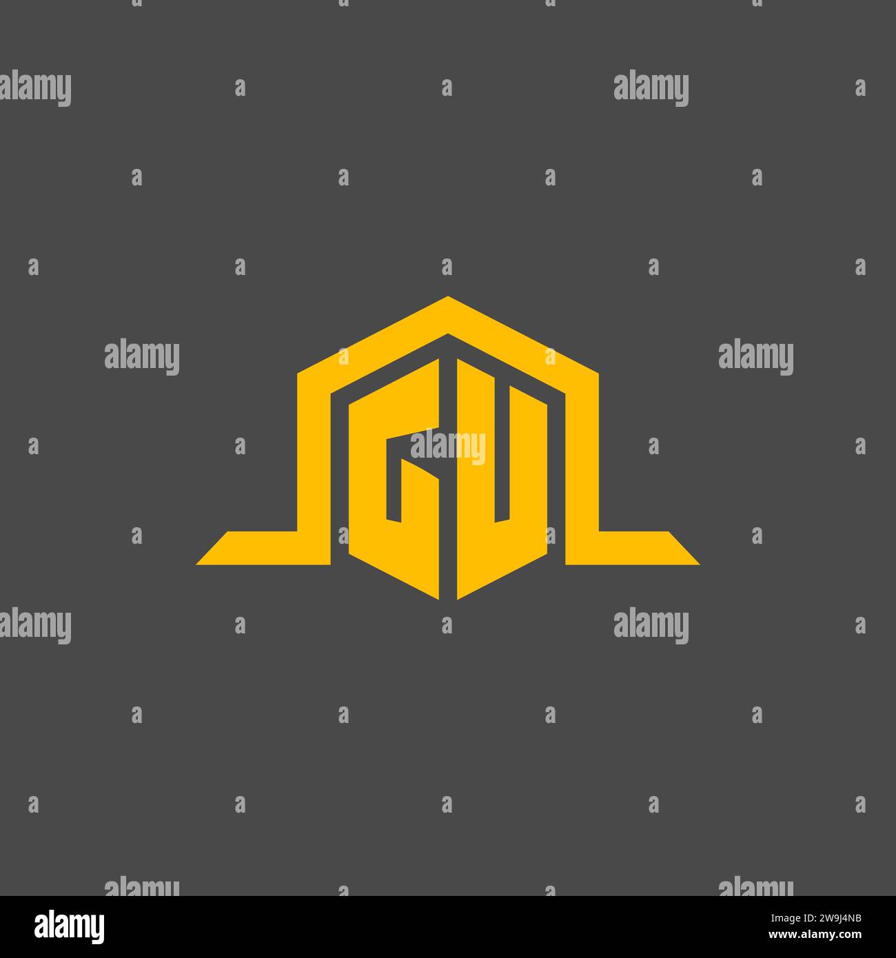 GU monogram initial logo with hexagon style design ideas Stock Vector