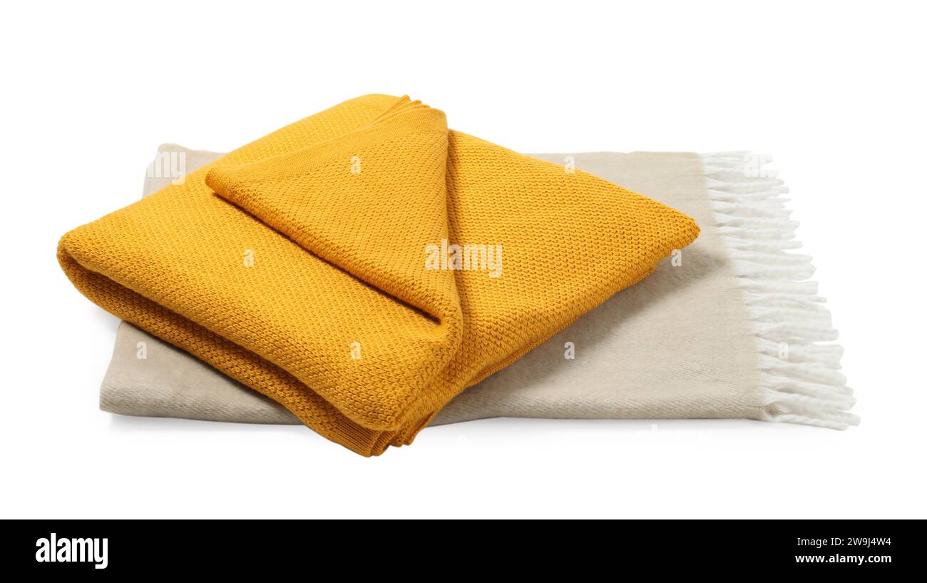 Two soft warm blankets isolated on white Stock Photo