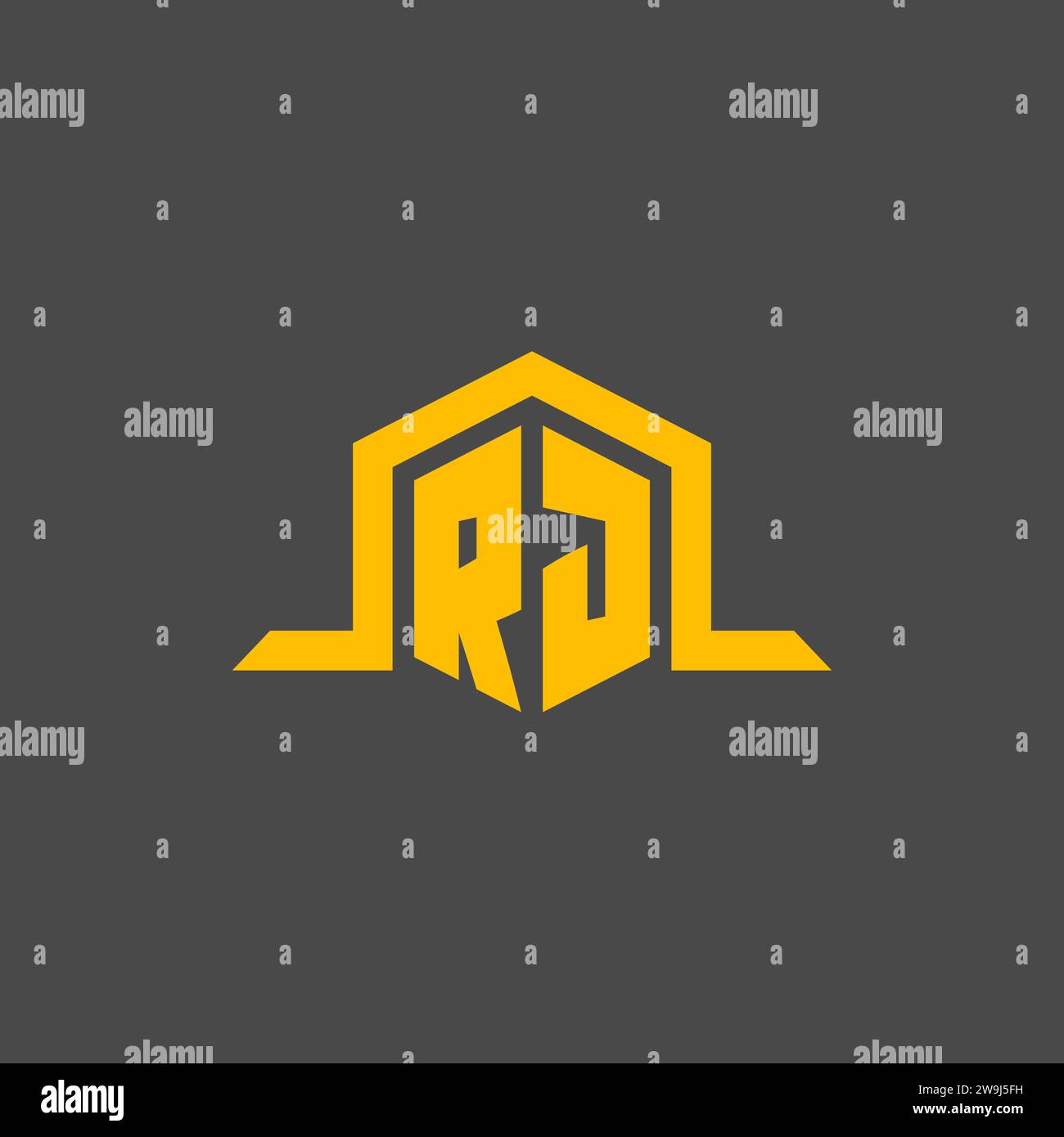 RJ monogram initial logo with hexagon style design ideas Stock Vector