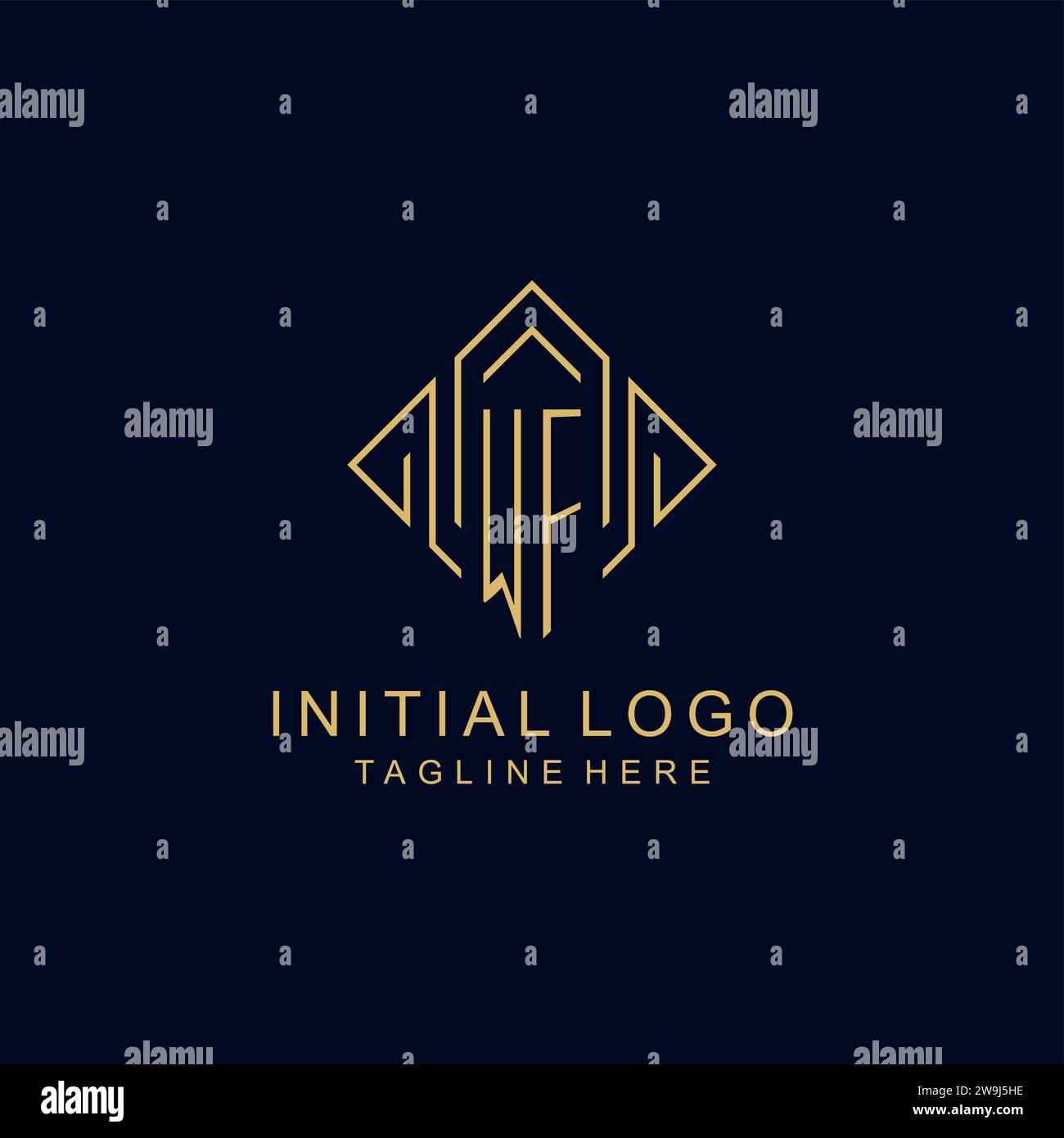 Initial Logo Wf Monogram With Rhombus Line Style Design Vector Graphic