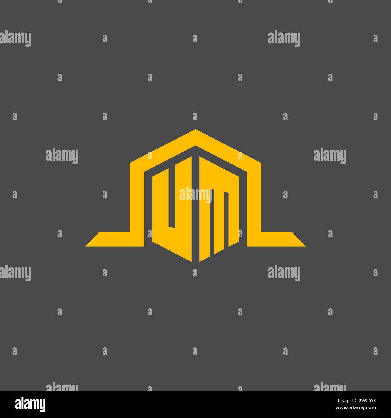 UM monogram initial logo with hexagon style design ideas Stock Vector
