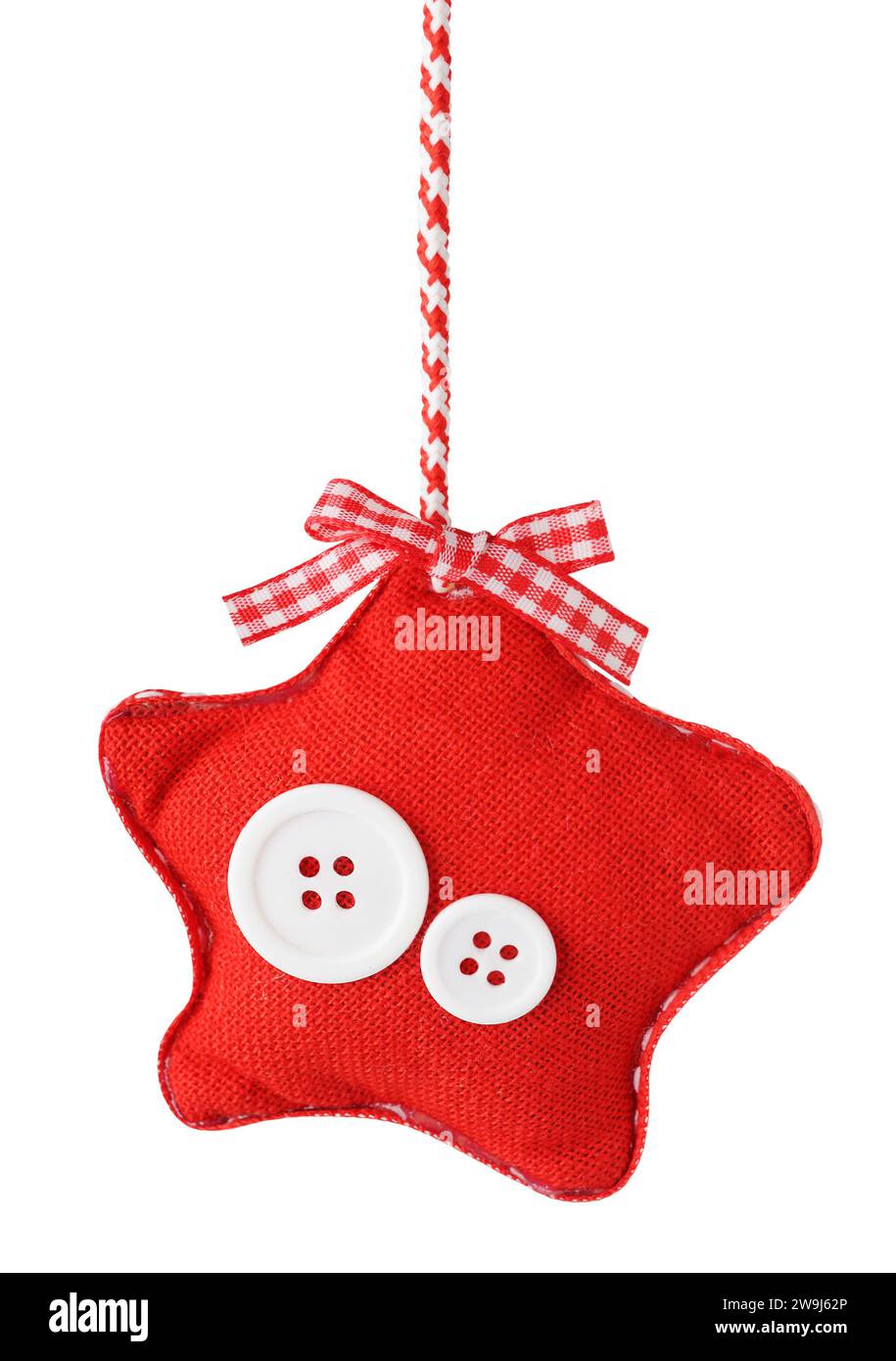 Red textile handmade Christmas decoration isolated on white background Stock Photo