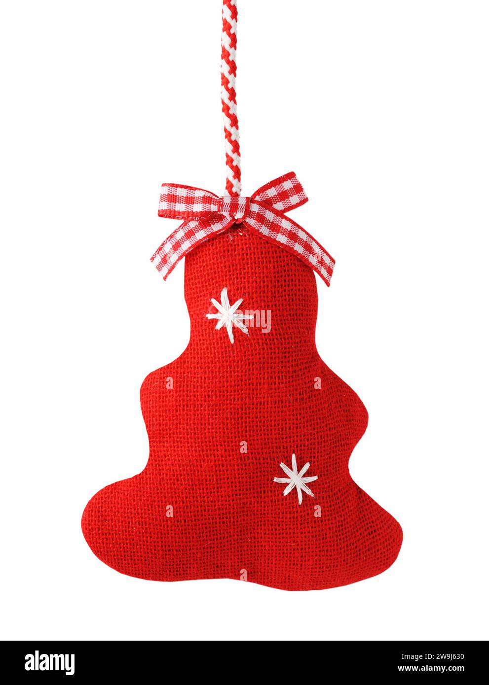 Red fabric handmade Christmas decoration isolated on white Stock Photo