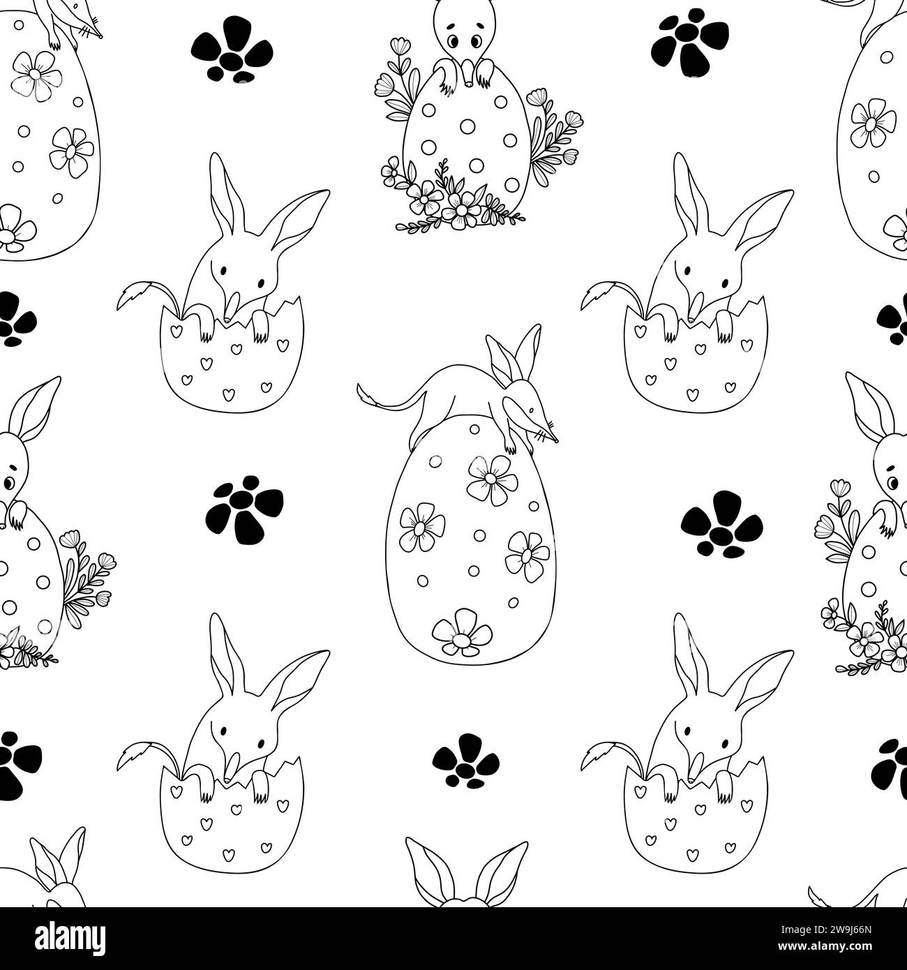 Seamless pattern with cute bilby animal with Easter egg on white background. Vector illustration for design, wallpaper, packaging, textile Stock Vector