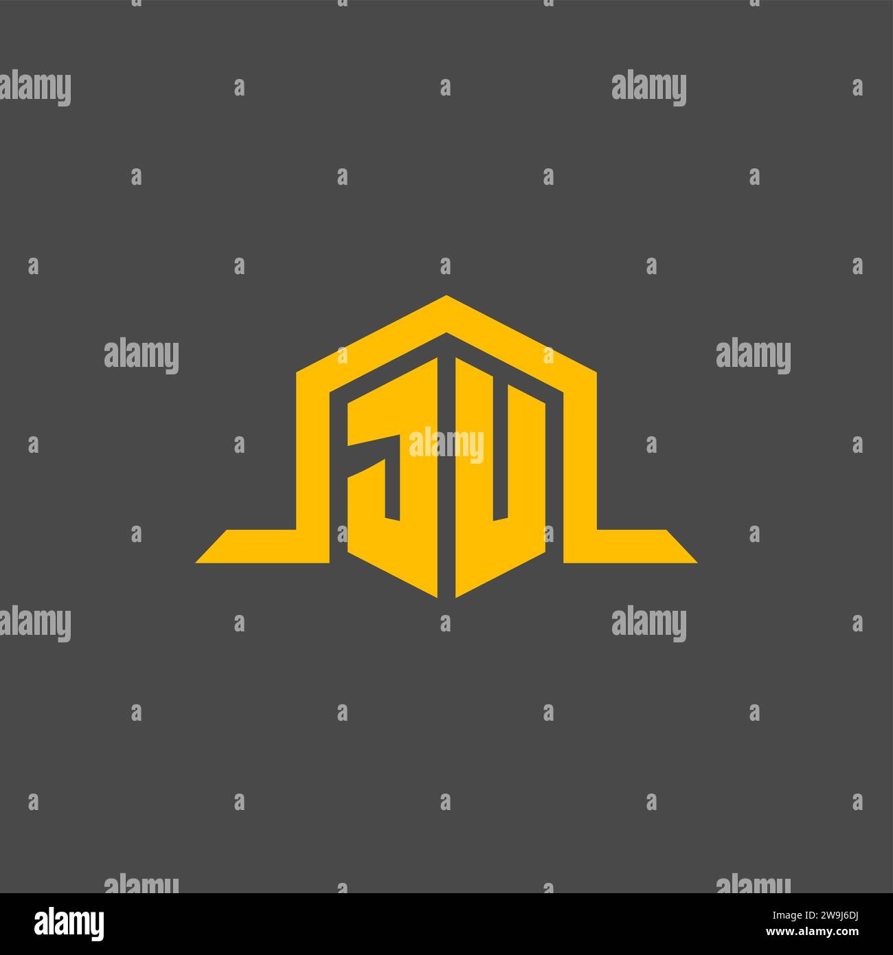 JU monogram initial logo with hexagon style design ideas Stock Vector