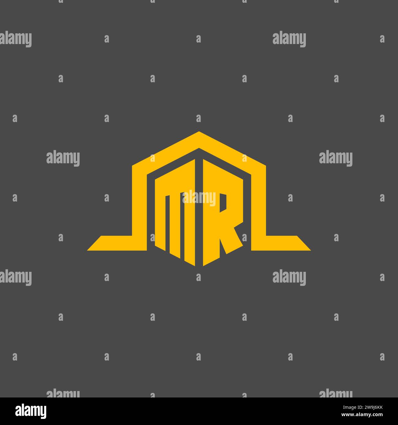 MR monogram initial logo with hexagon style design ideas Stock Vector