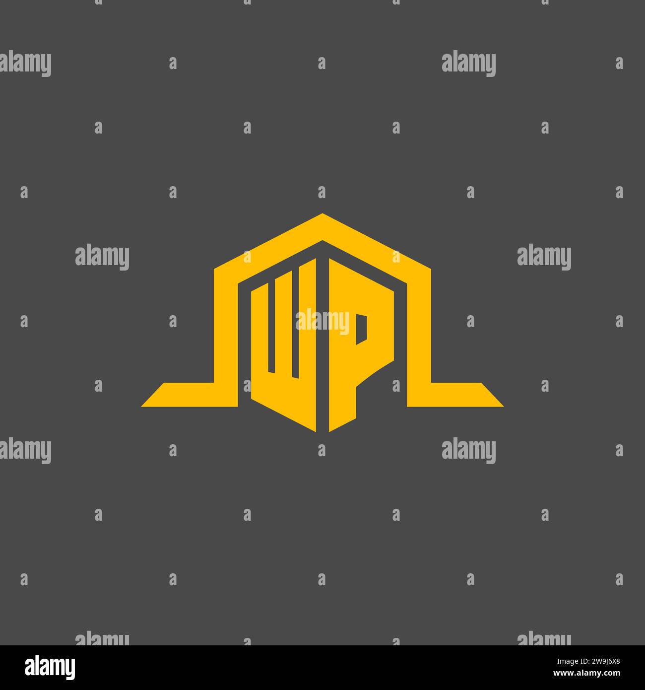 WP monogram initial logo with hexagon style design ideas Stock Vector