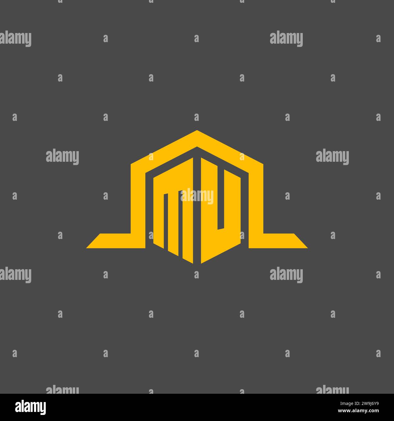 MU monogram initial logo with hexagon style design ideas Stock Vector