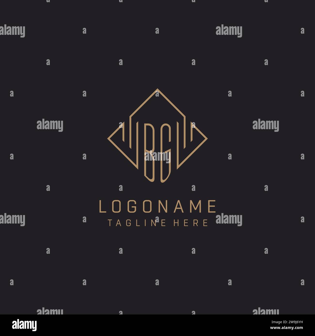 Monogram BG with rhombus line logo style, Luxury elegant logo design ...