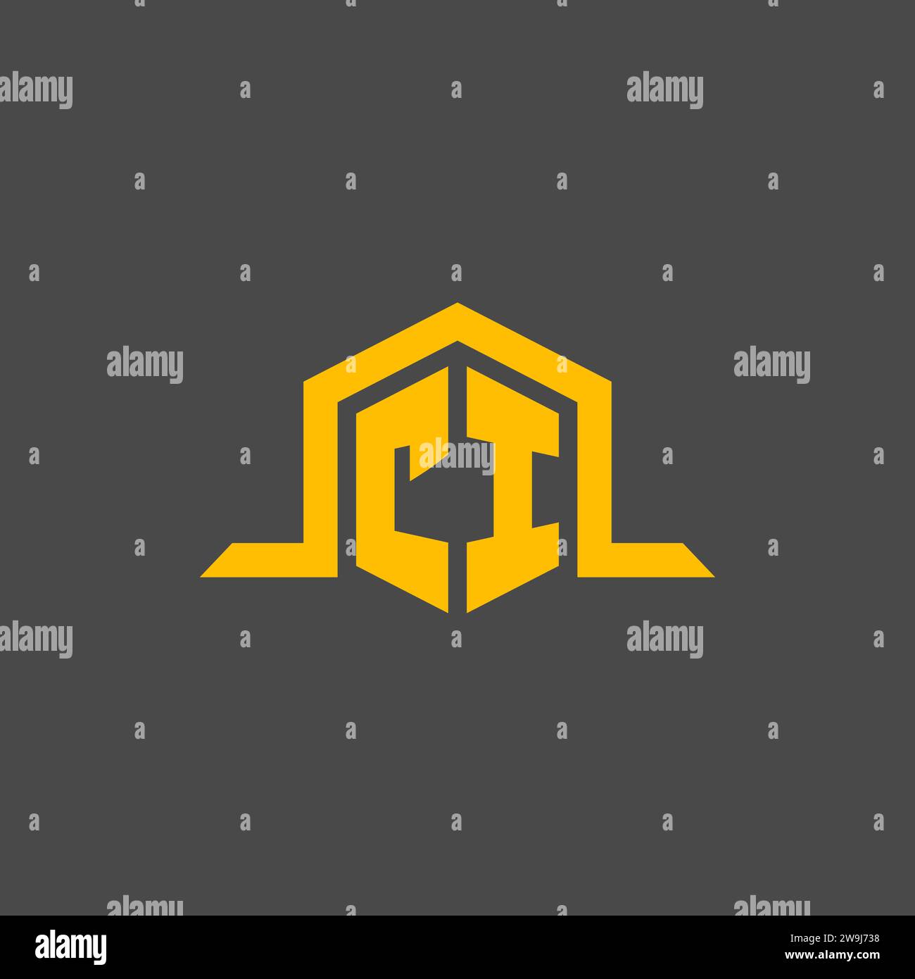 CI monogram initial logo with hexagon style design ideas Stock Vector