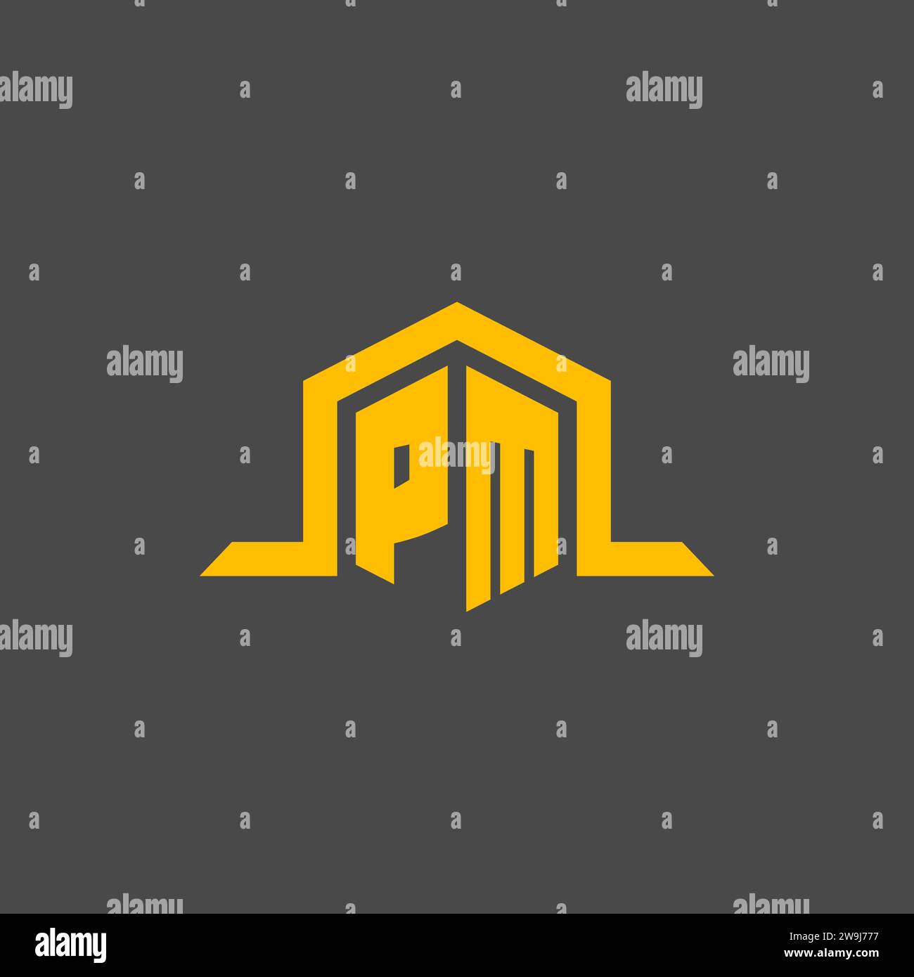 PM monogram initial logo with hexagon style design ideas Stock Vector