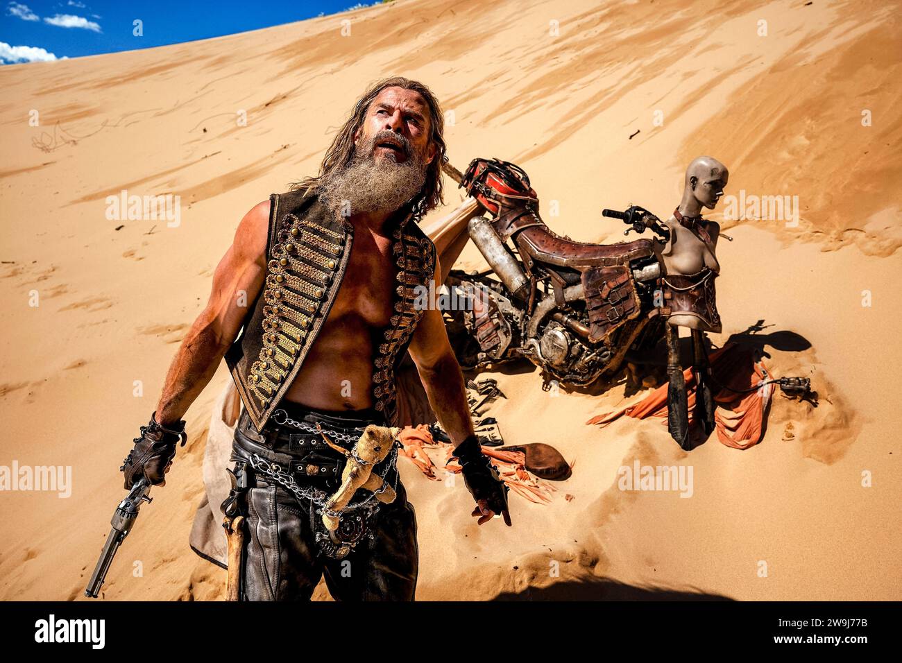 Furiosa: A Mad Max Saga (2024) directed by George Miller and starring Chris Hemsworth as Dementus. The origin story of renegade warrior Furiosa before her encounter and teamup with Mad Max.  Publicity photograph ***EDITORIAL USE ONLY***. Credit: BFA / Jasin Boland / Warner Bros Stock Photo