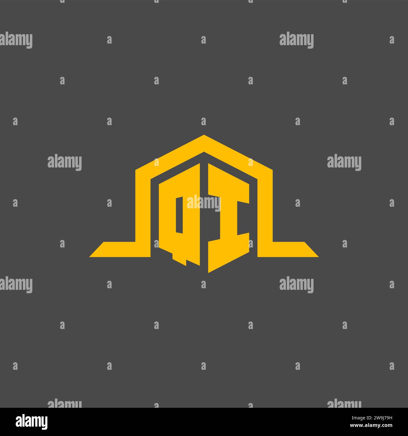 QI monogram initial logo with hexagon style design ideas Stock Vector