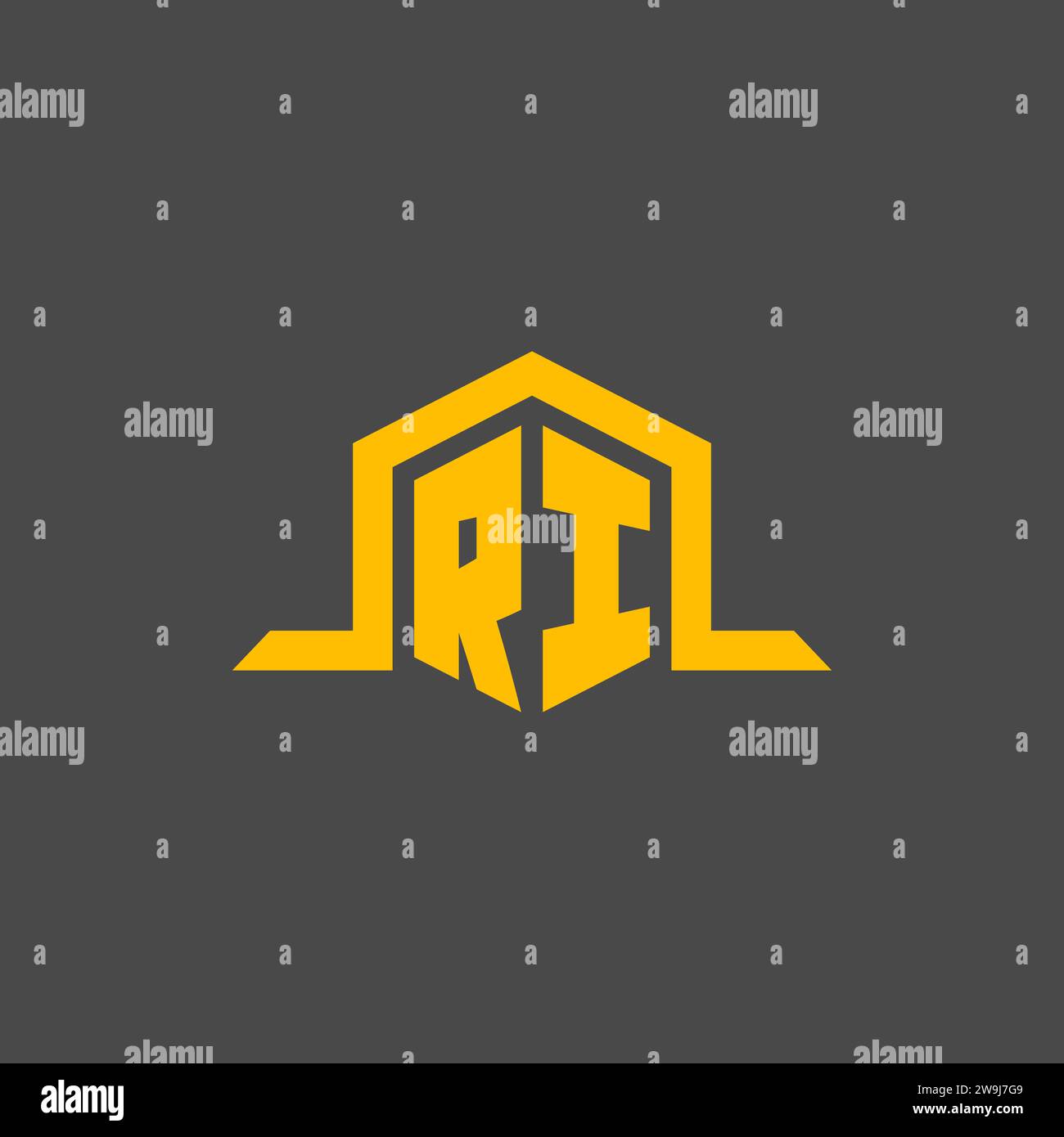 RI monogram initial logo with hexagon style design ideas Stock Vector