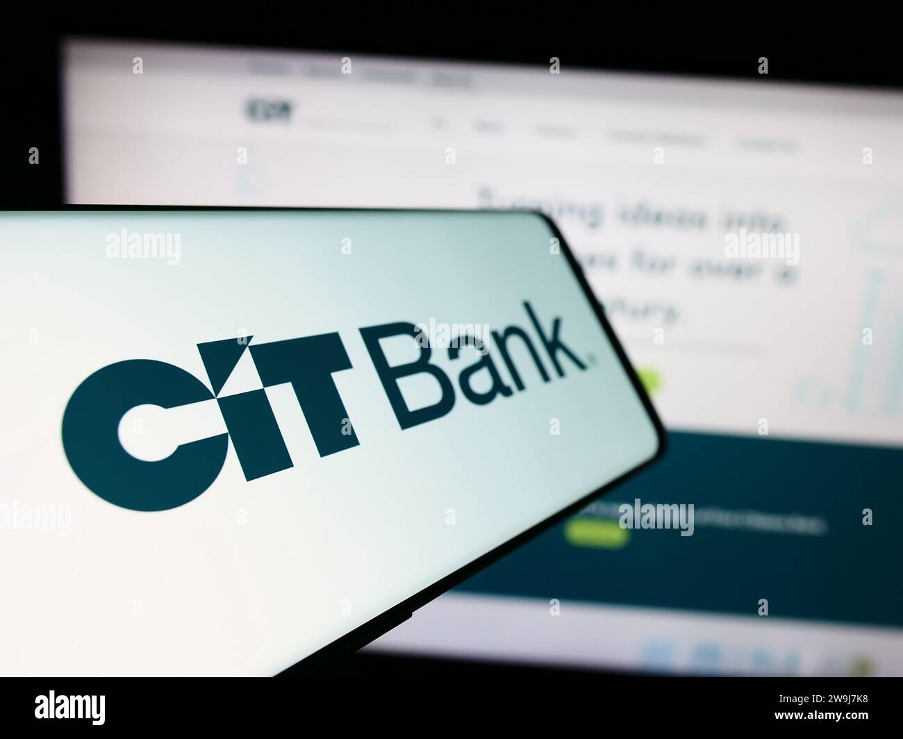 Mobile phone with logo of American financial services company CIT Bank