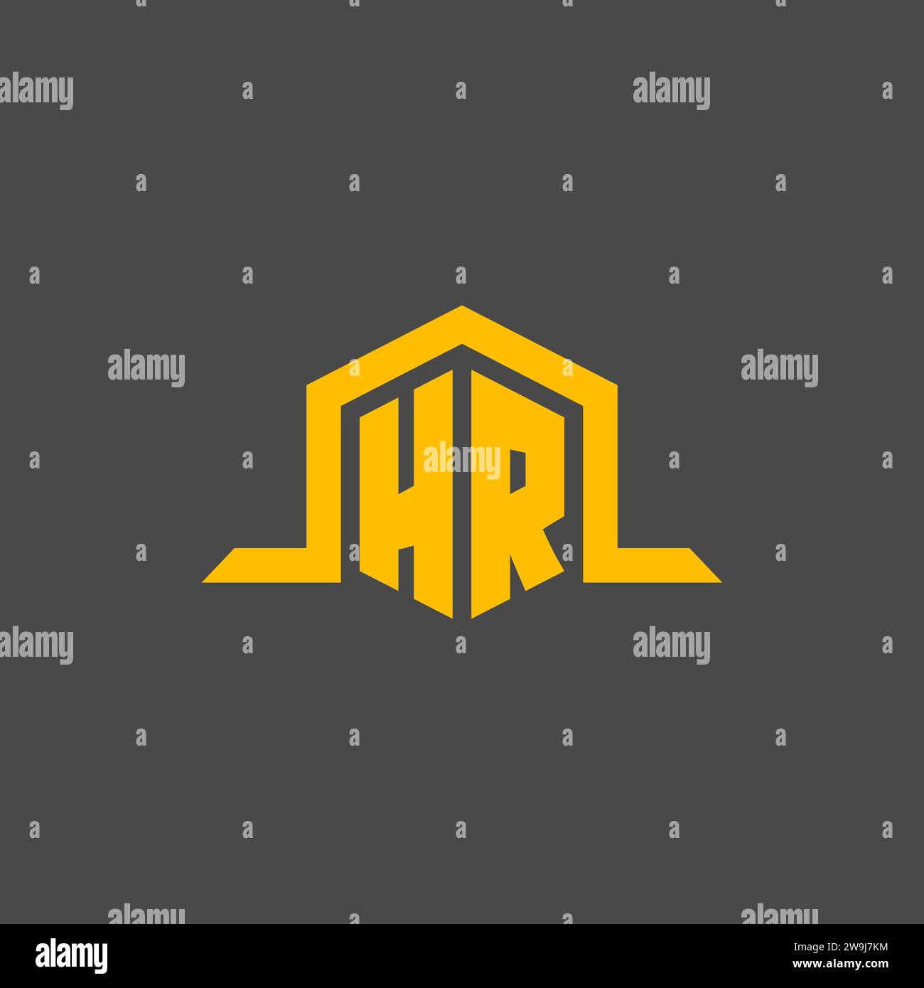 HR monogram initial logo with hexagon style design ideas Stock Vector