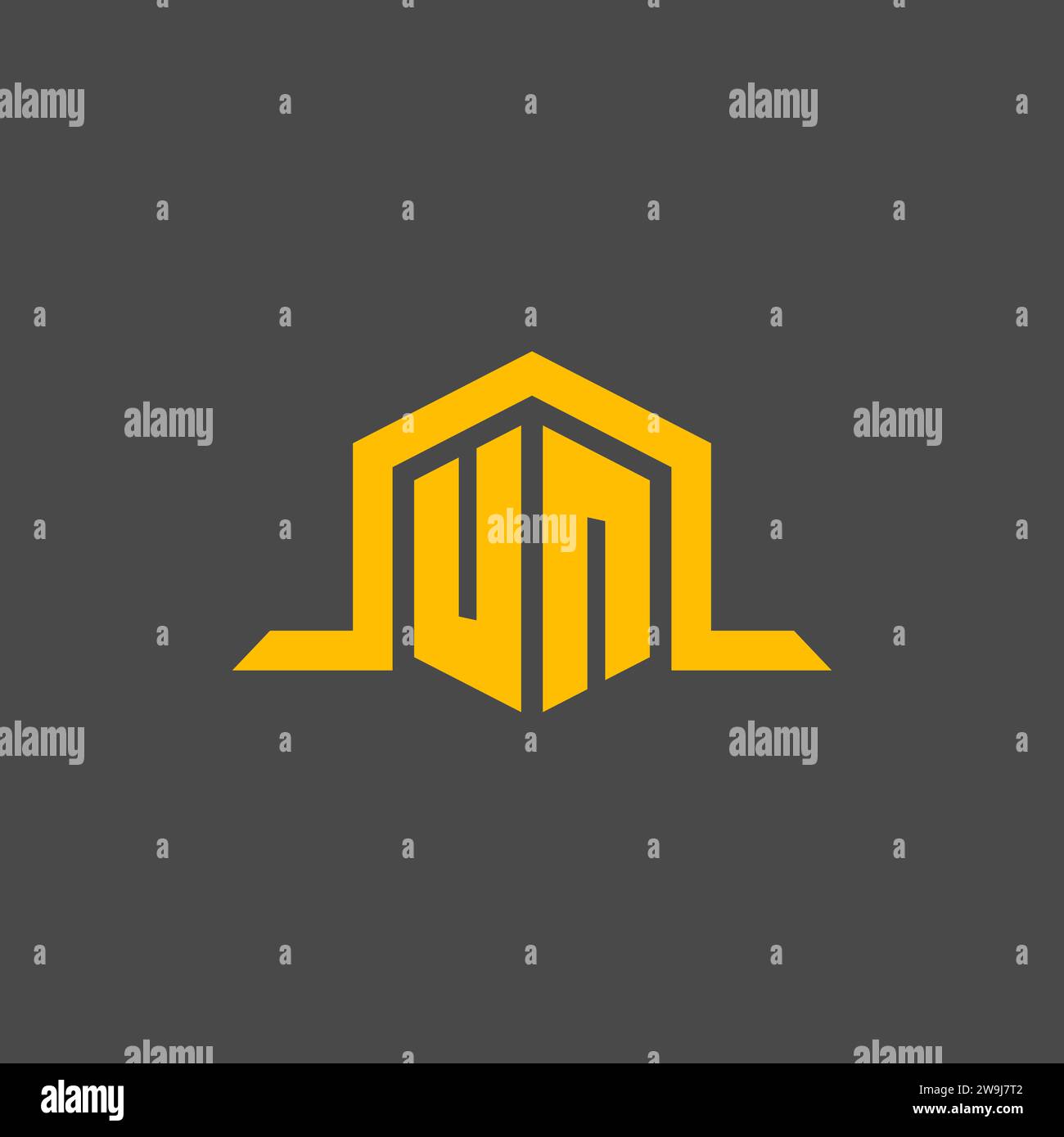 UN monogram initial logo with hexagon style design ideas Stock Vector