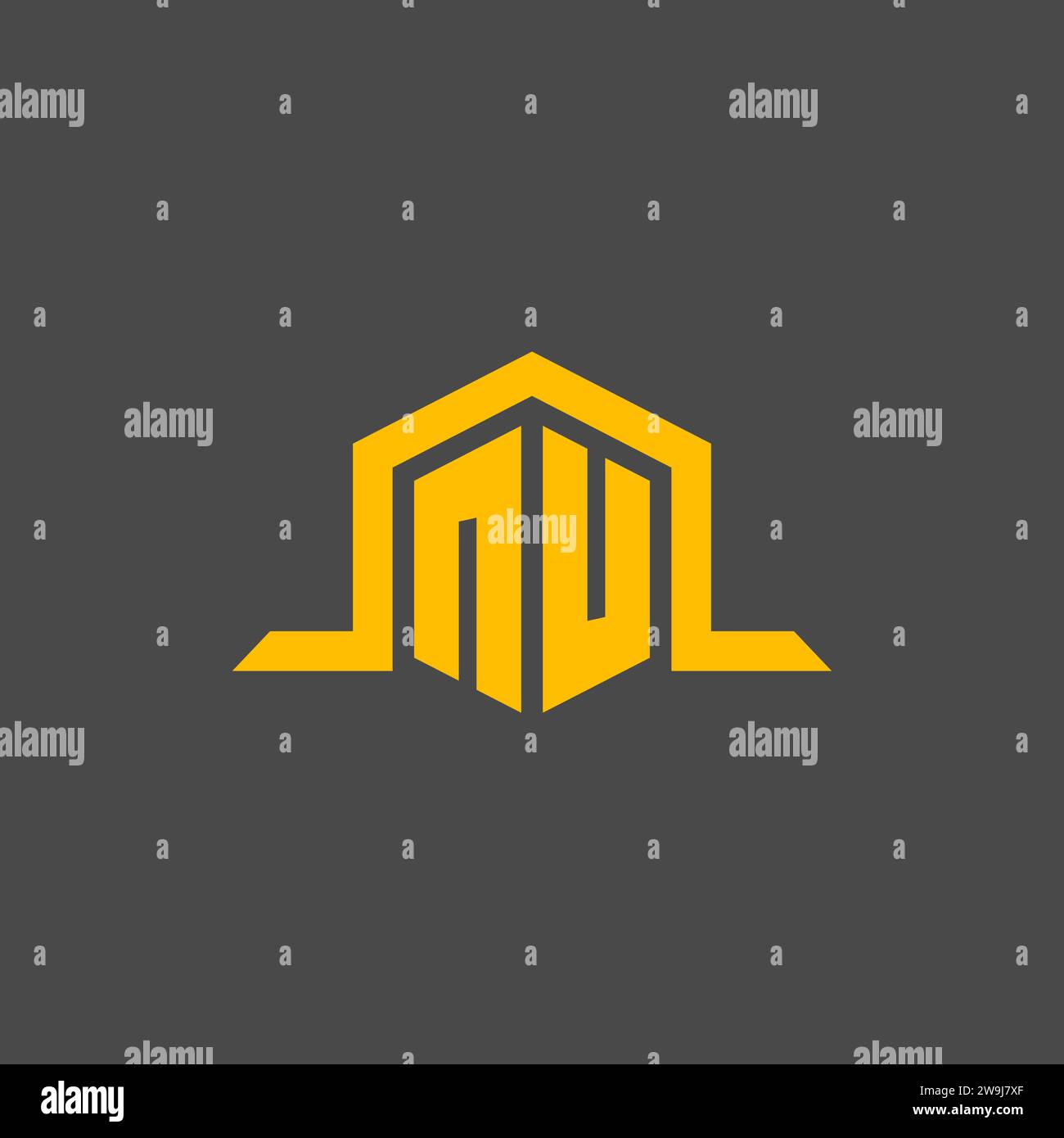 NU monogram initial logo with hexagon style design ideas Stock Vector