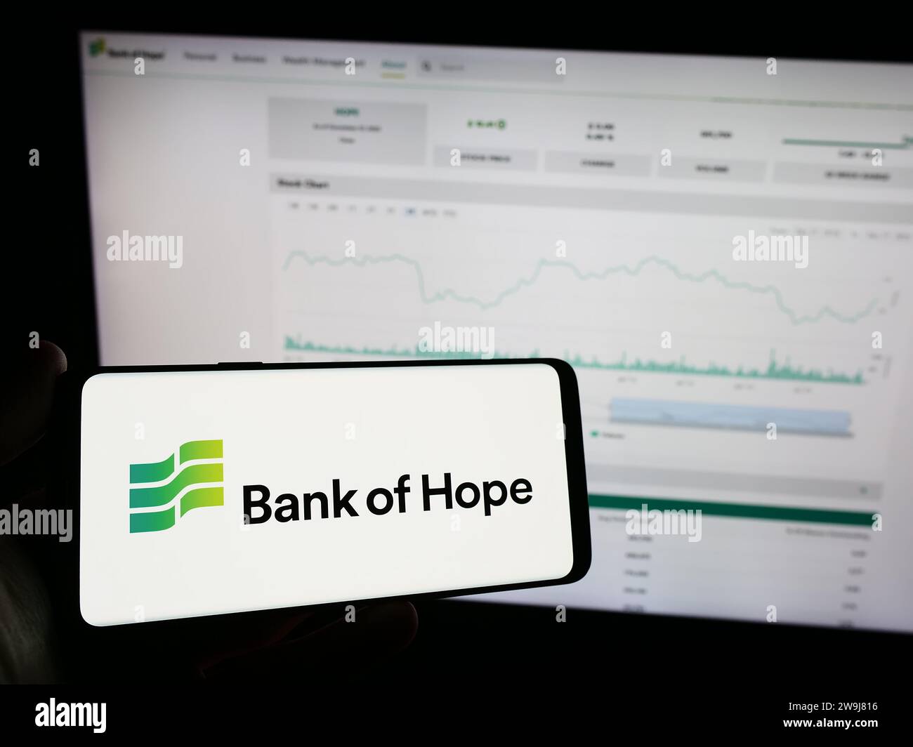 Person holding mobile phone with logo of American financial company