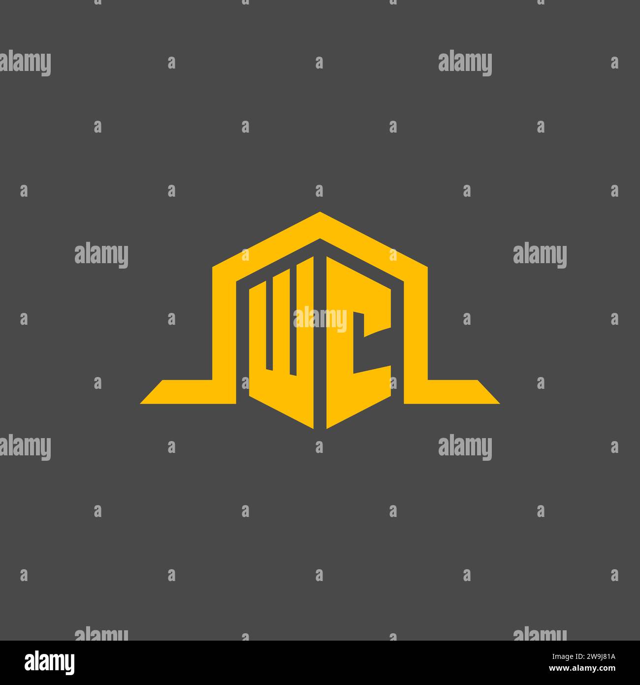 WC monogram initial logo with hexagon style design ideas Stock Vector