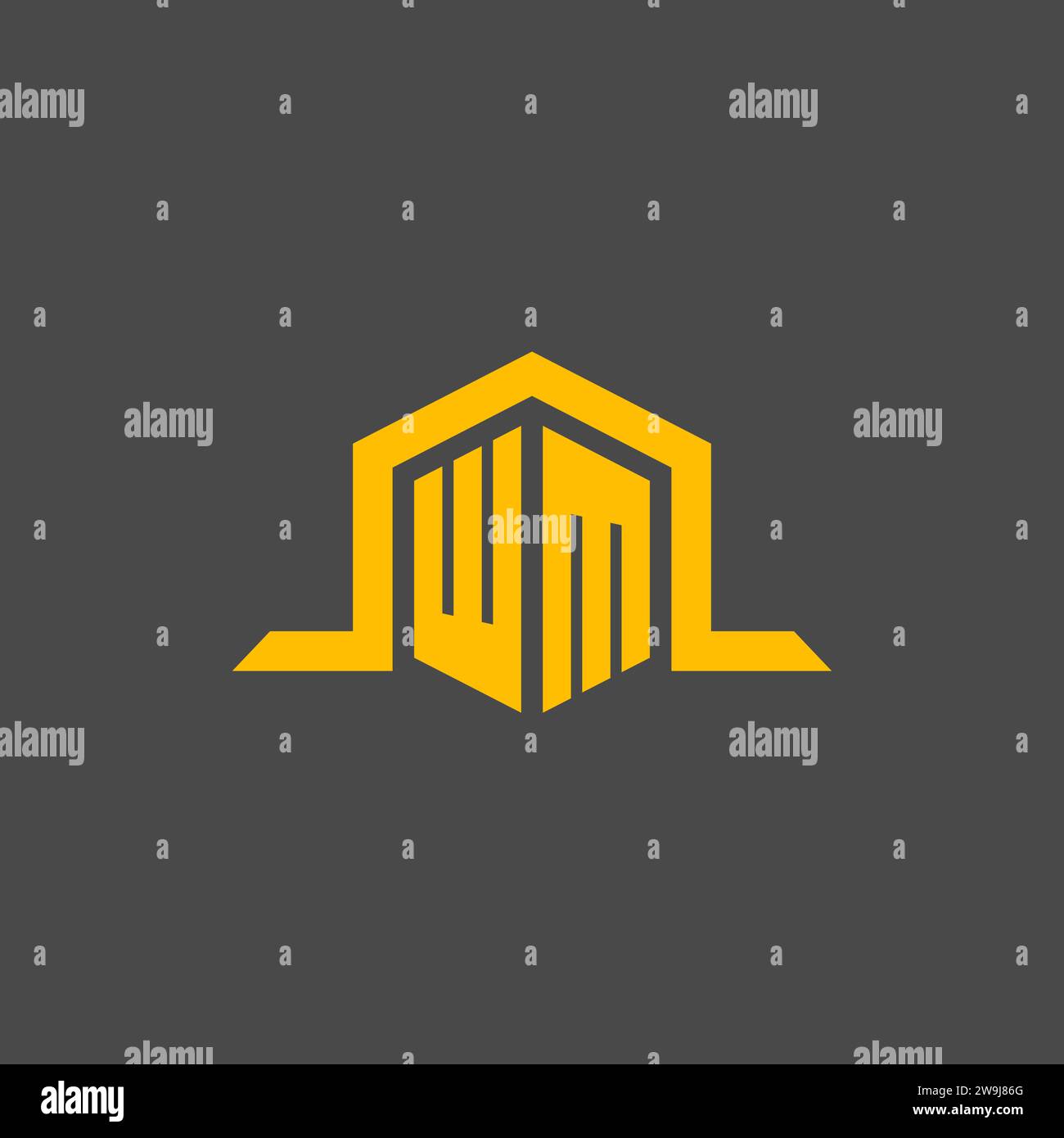 WM monogram initial logo with hexagon style design ideas Stock Vector