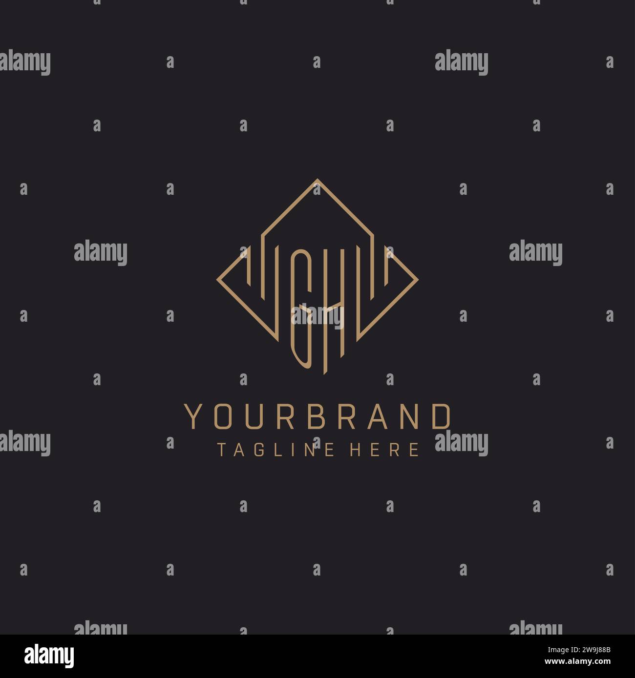 Monogram GH with rhombus line logo style, Luxury elegant logo design ...