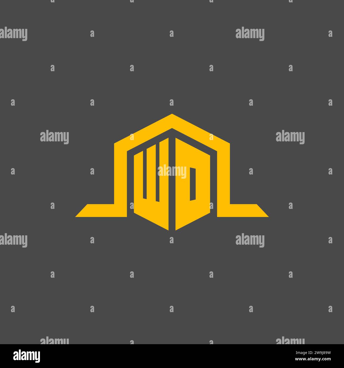 WO monogram initial logo with hexagon style design ideas Stock Vector