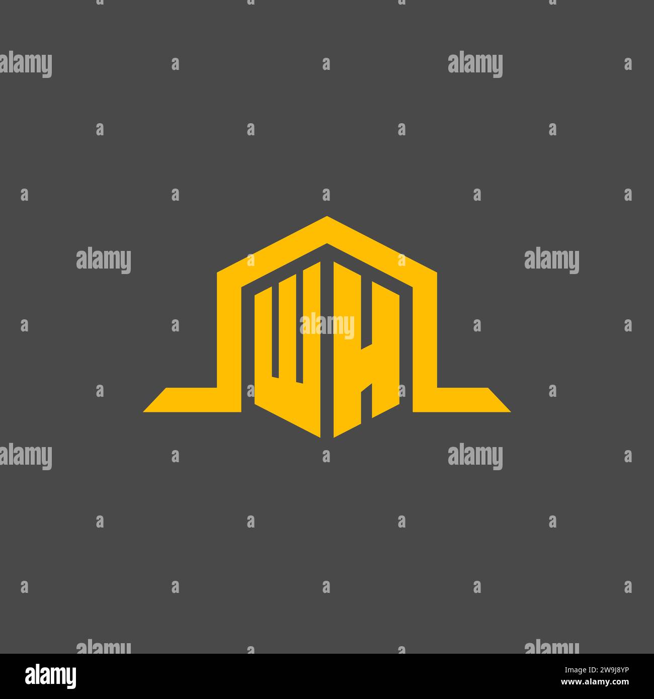 WH monogram initial logo with hexagon style design ideas Stock Vector