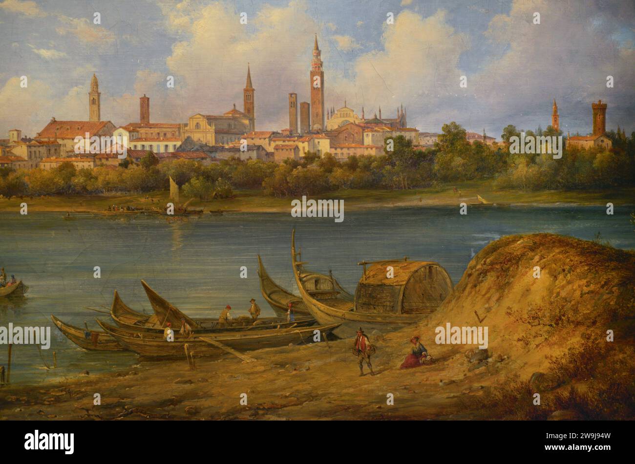 Felice Giuseppe Vertua (1820-1862). Italian painter. View of Cremona from the Po. Detail. Museo Civico Ala Ponzone. Cremona. Lombardy. Italy. Stock Photo