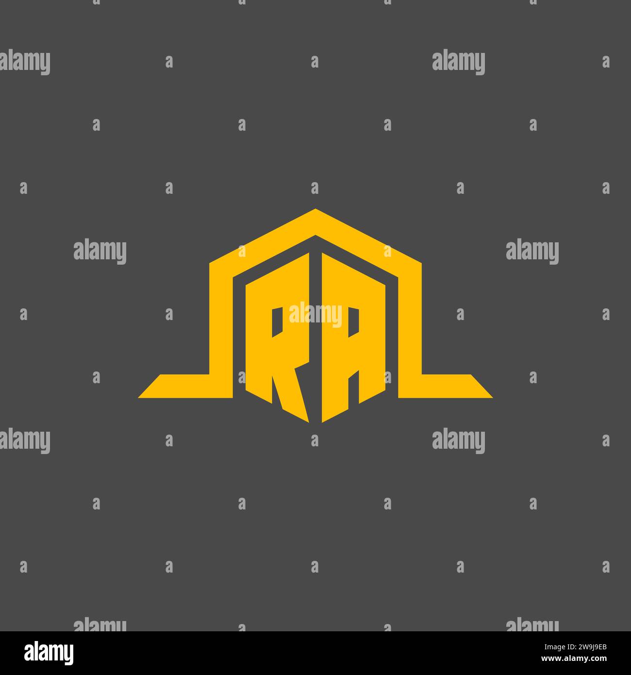 RA monogram initial logo with hexagon style design ideas Stock Vector