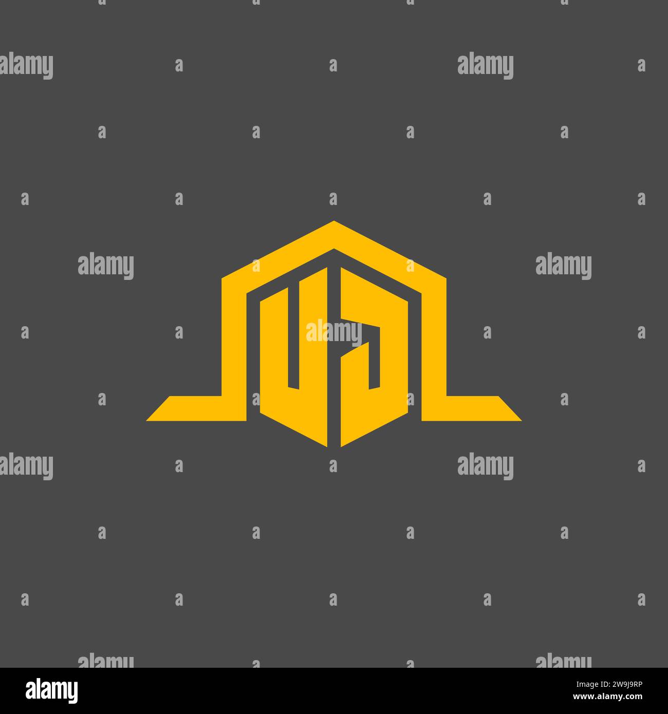 UJ monogram initial logo with hexagon style design ideas Stock Vector