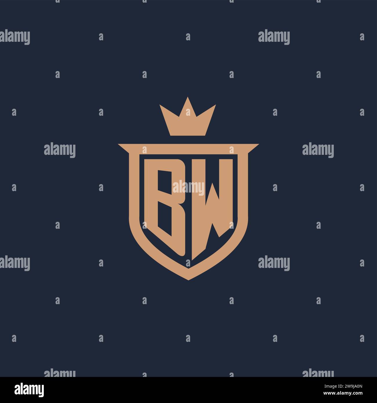 BW monogram initial logo with shield and crown style design ideas Stock Vector