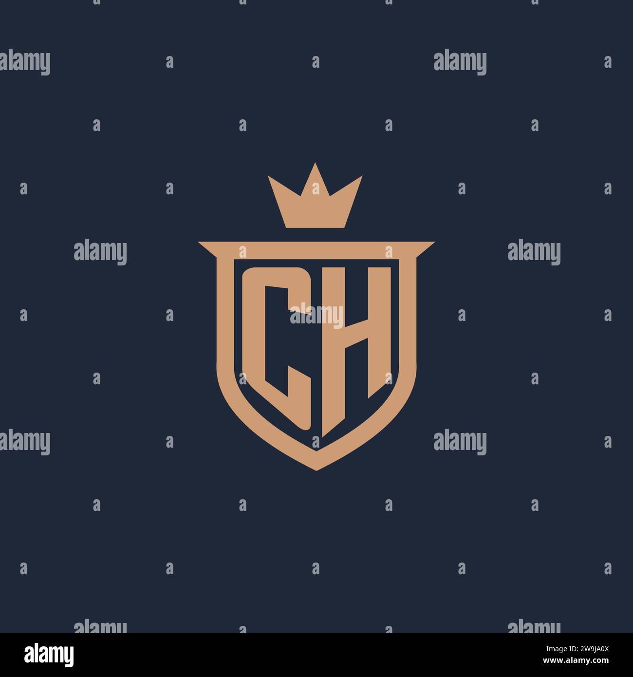 CH monogram initial logo with shield and crown style design ideas Stock Vector