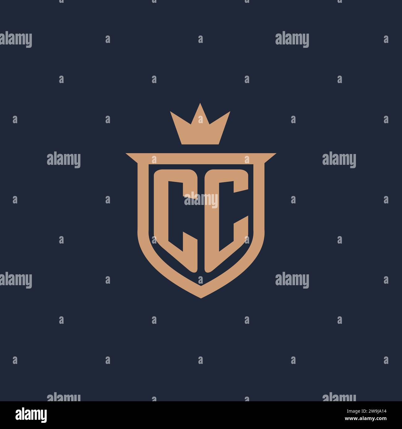 CC monogram initial logo with shield and crown style design ideas Stock Vector