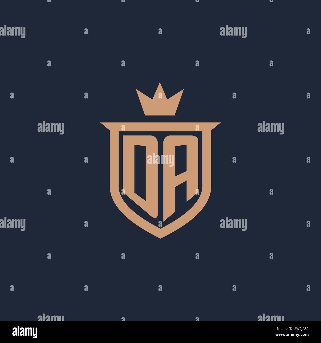 DA monogram initial logo with shield and crown style design ideas Stock Vector