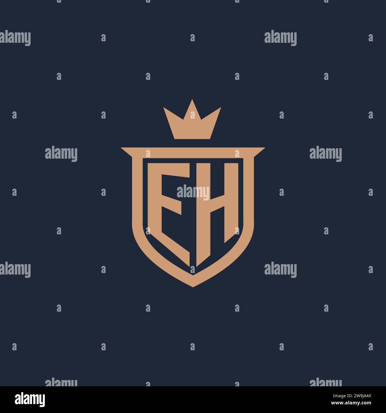 EH monogram initial logo with shield and crown style design ideas Stock Vector