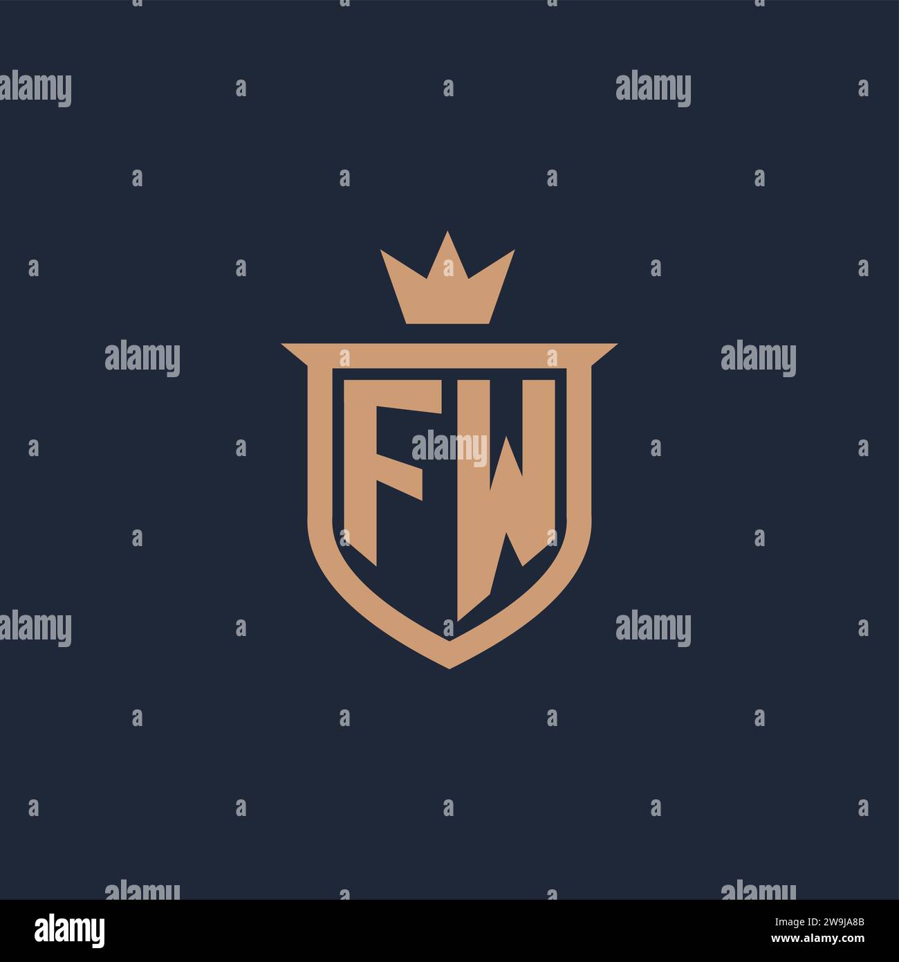 FW monogram initial logo with shield and crown style design ideas Stock Vector