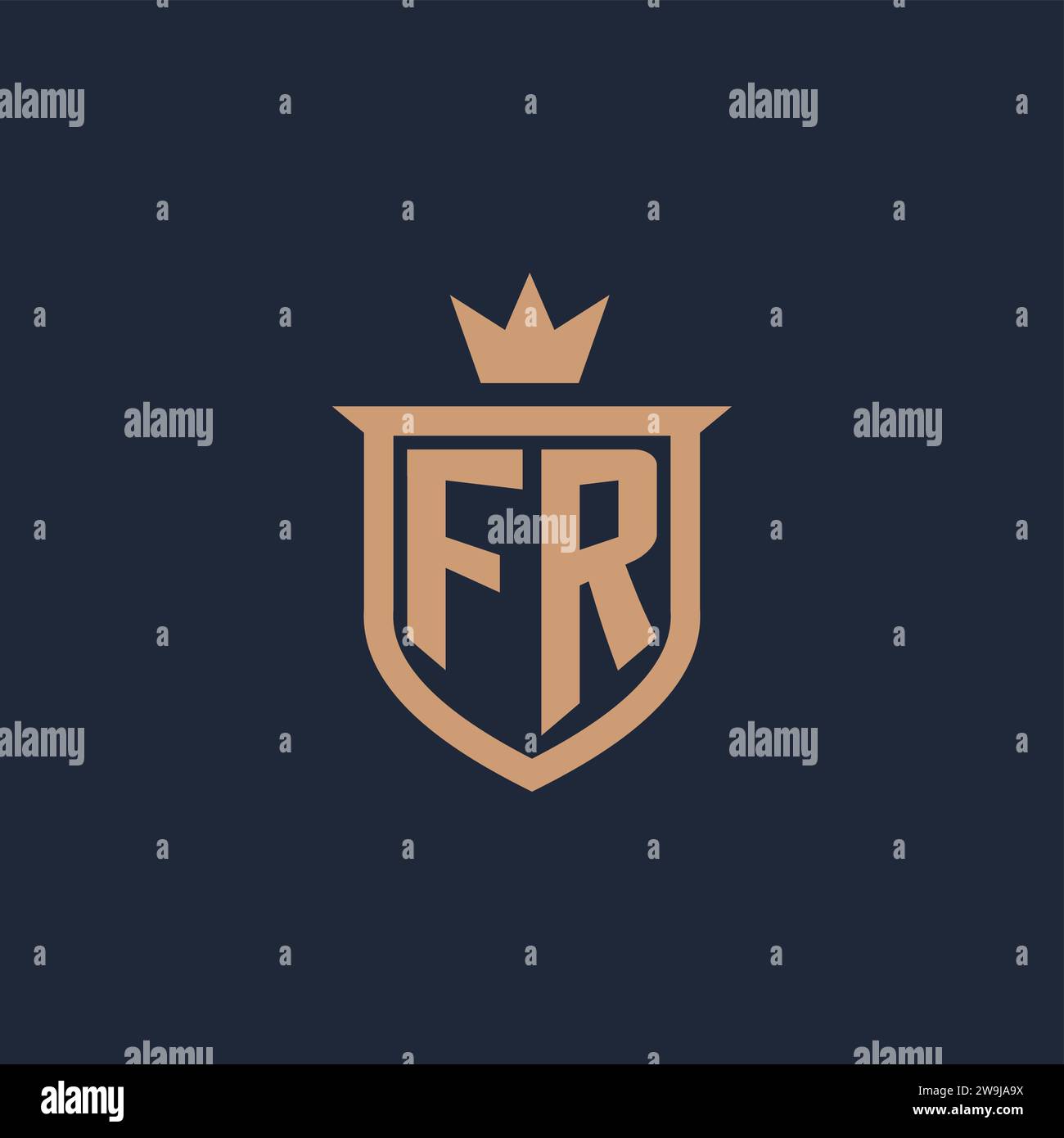 FR monogram initial logo with shield and crown style design ideas Stock Vector