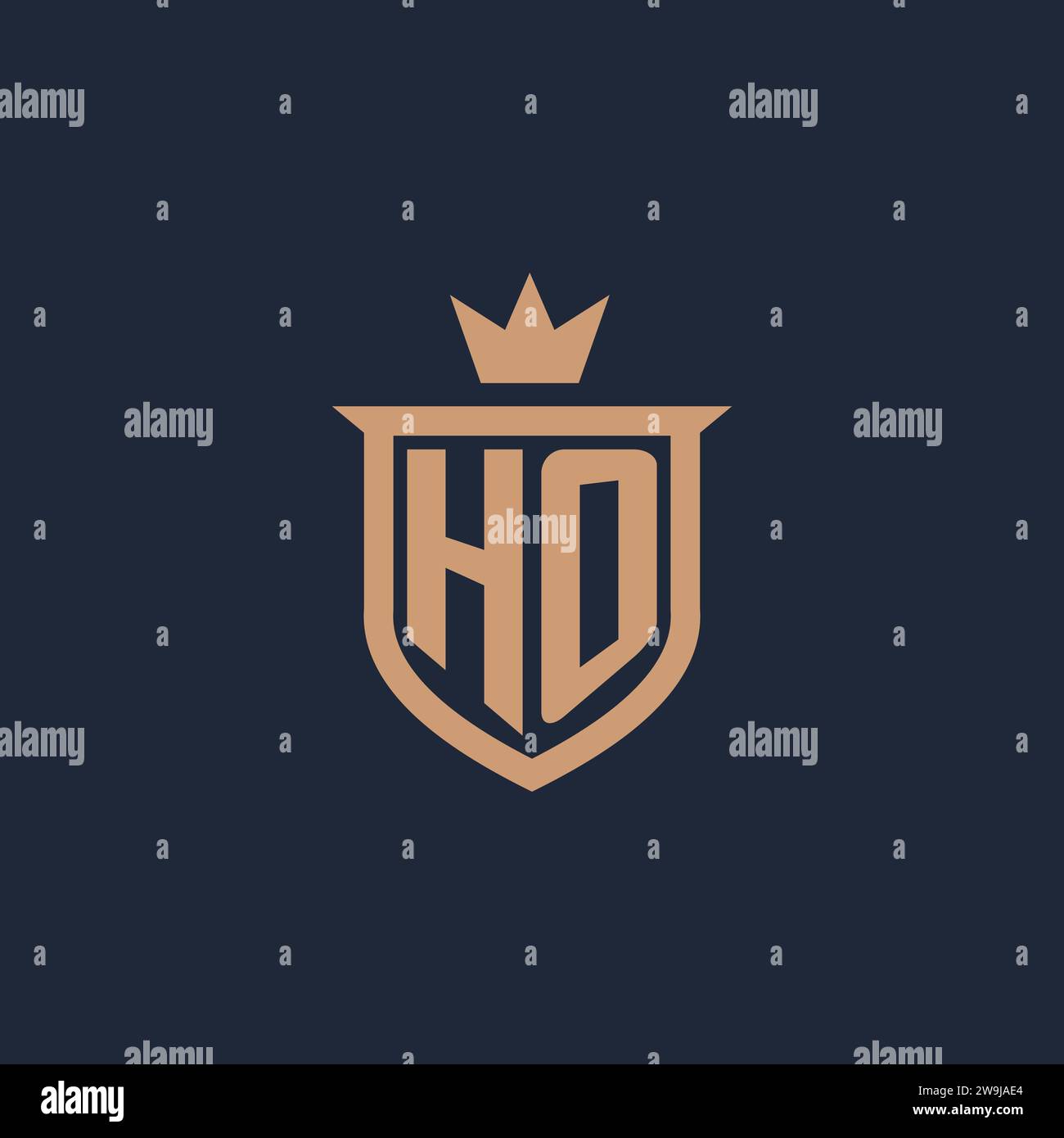 HO monogram initial logo with shield and crown style design ideas Stock Vector