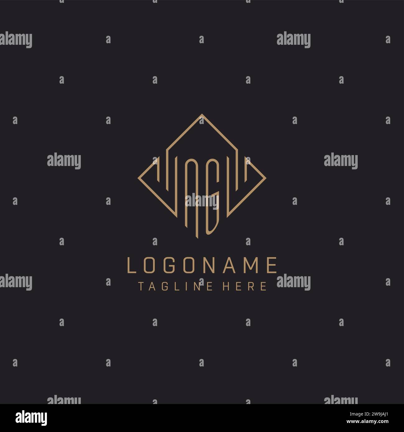 Monogram NG with rhombus line logo style, Luxury elegant logo design ...
