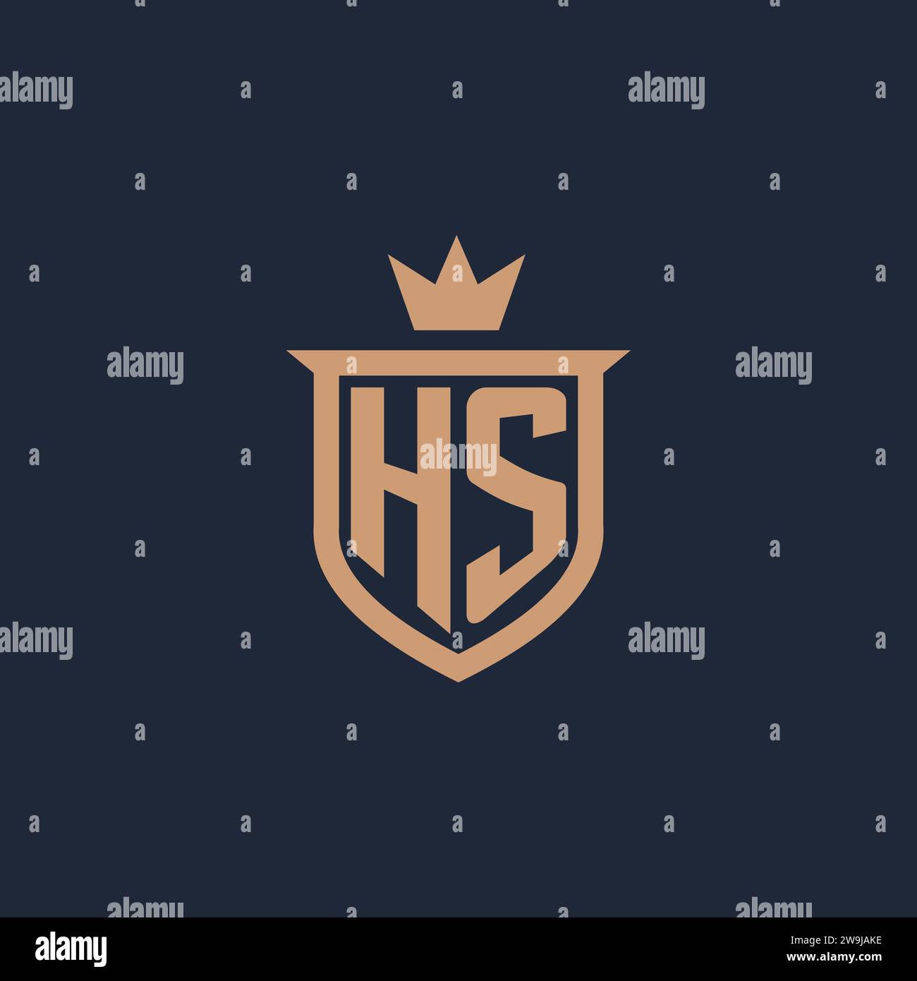 HS monogram initial logo with shield and crown style design ideas Stock Vector