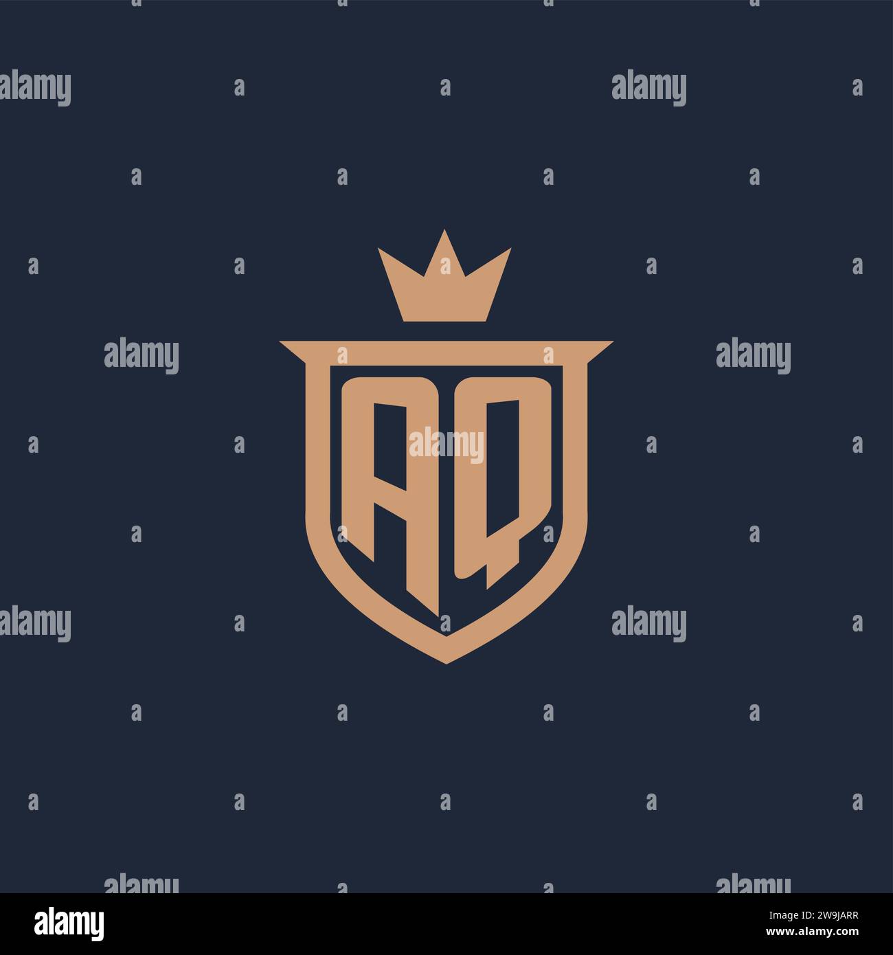 AQ monogram initial logo with shield and crown style design ideas Stock Vector