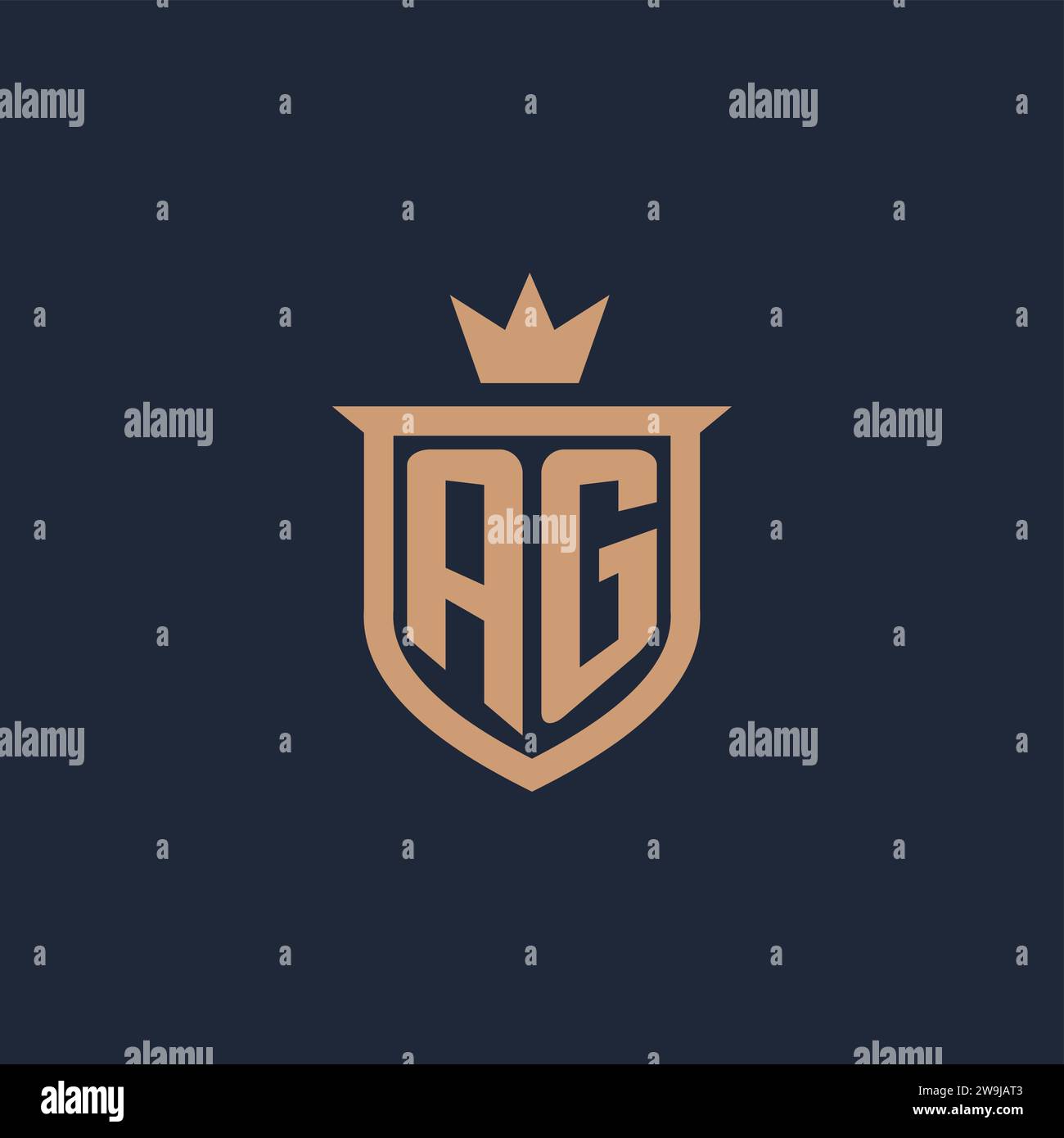 AG monogram initial logo with shield and crown style design ideas Stock Vector