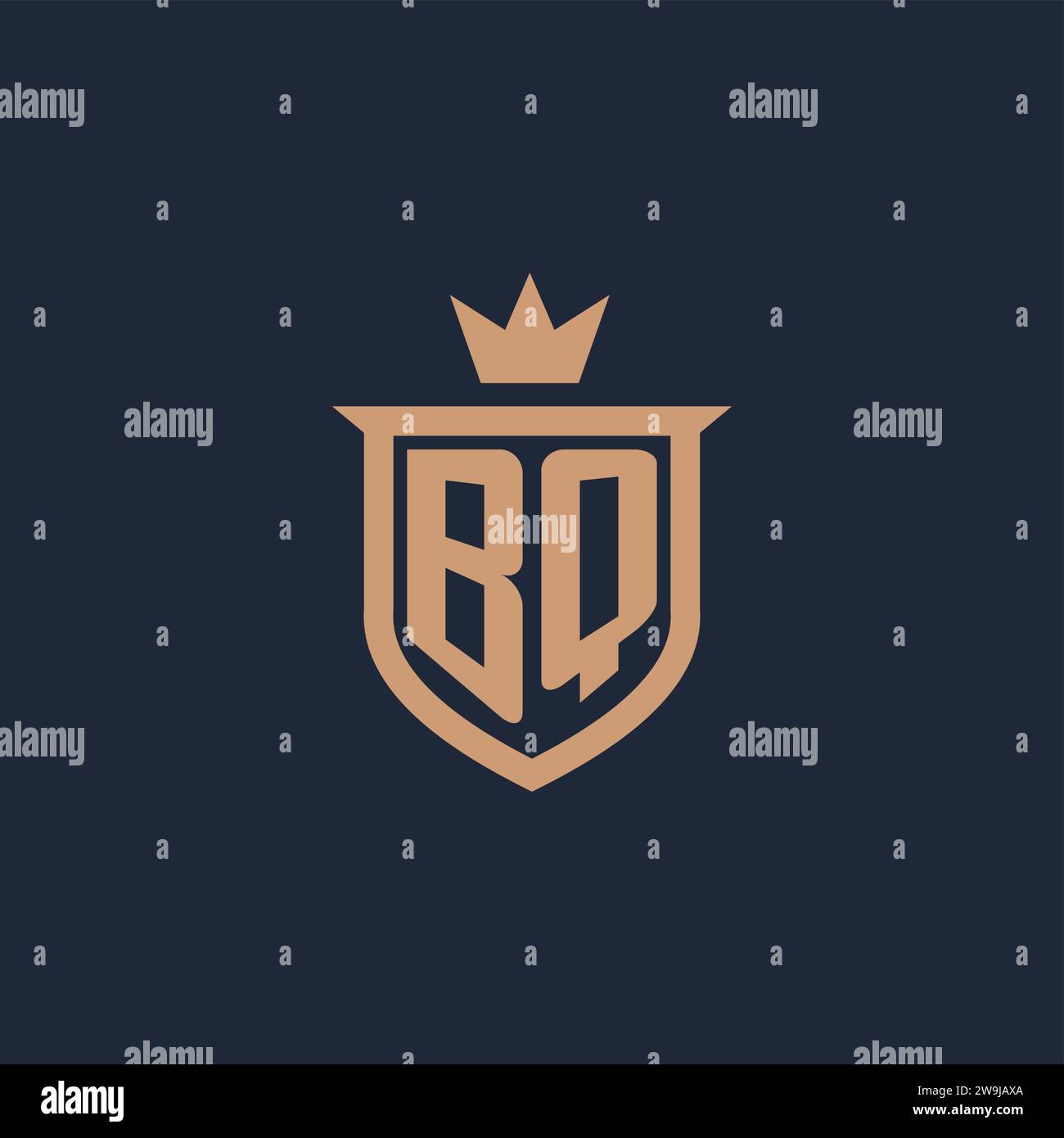 BQ monogram initial logo with shield and crown style design ideas Stock Vector