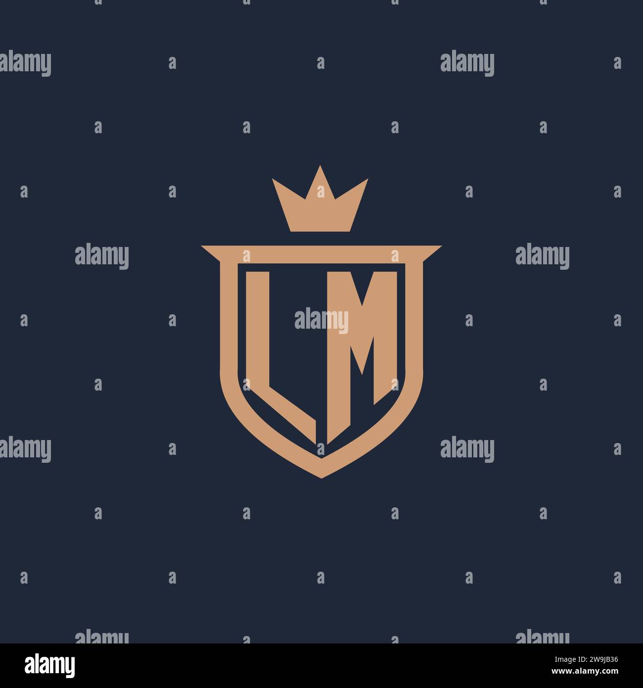 LM monogram initial logo with shield and crown style design ideas Stock Vector