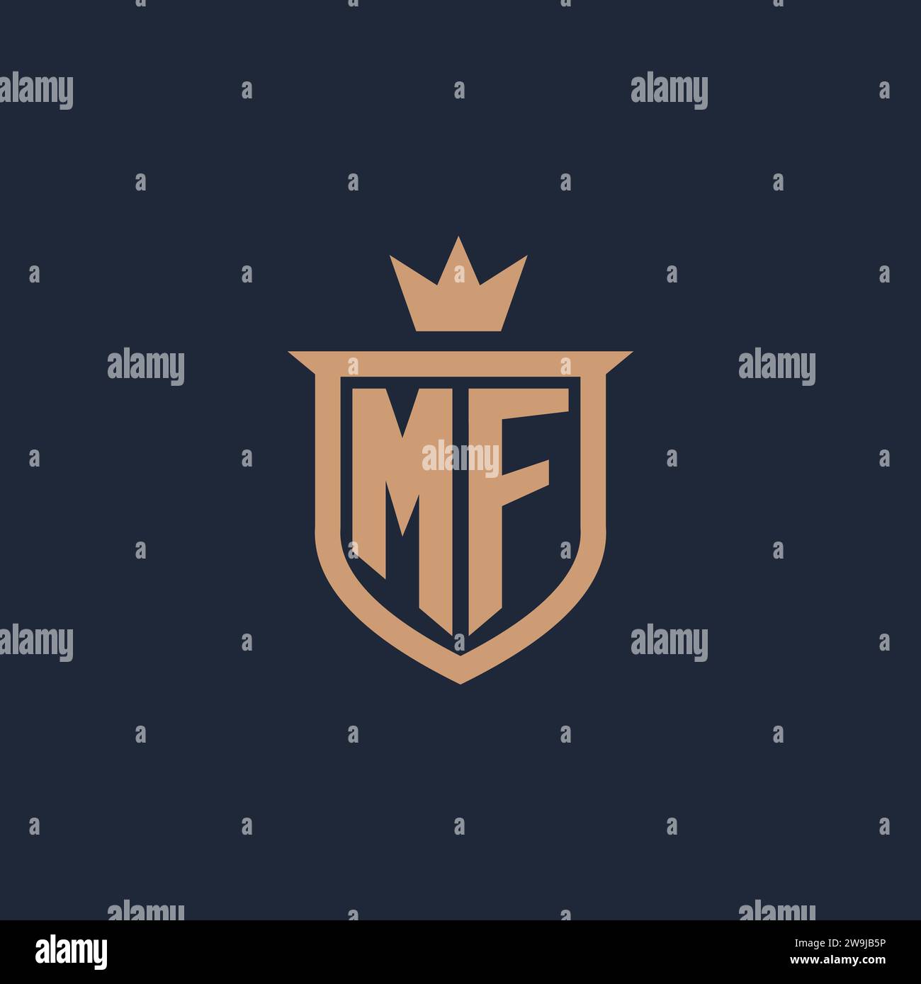 MF monogram initial logo with shield and crown style design ideas Stock Vector