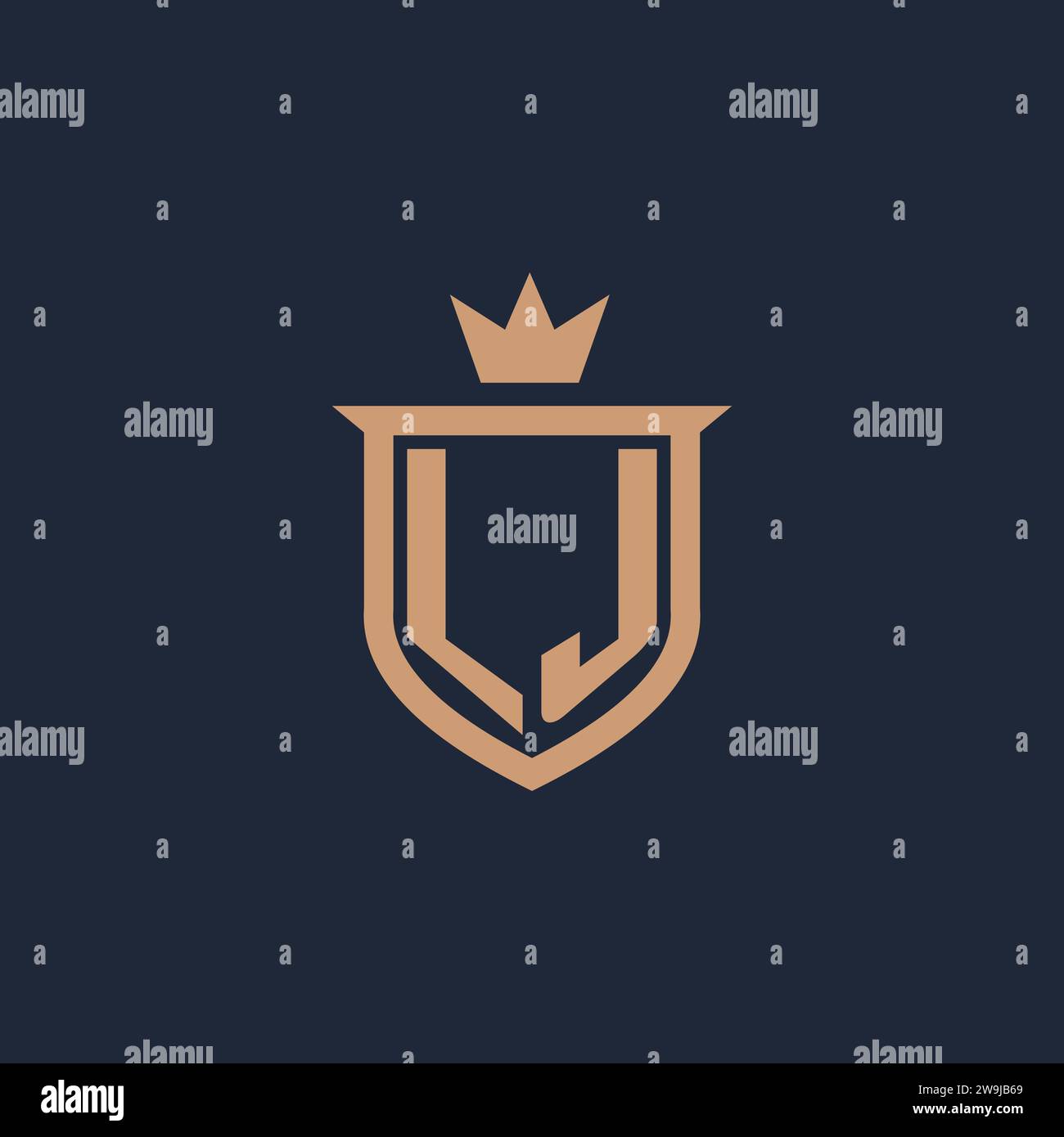 LJ monogram initial logo with shield and crown style design ideas Stock Vector